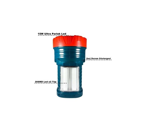 Silver Projektör 15w Led Şarjlı El Feneri Ve X2 Tüp 26smd Led Çift Yönlü