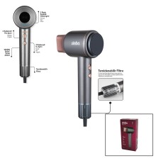 SİNBO SHD-1717 BLDC TURBO MOTOR TOKMAK MODEL SAÇ KURUTMA MAKİNESİ 1600W 2-KDM.HIZ 3-KDM.SICAKLIK YAPIŞKANLI ASKI