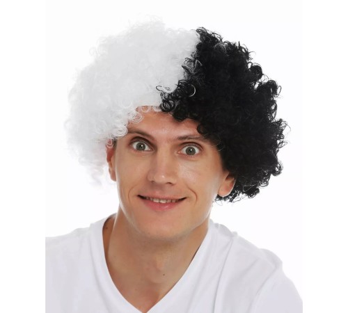 Siyah Beyaz Kıvırcık Afro Bonus Peruk Taraftar Bonus Saç