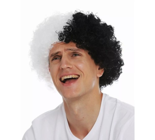 Siyah Beyaz Kıvırcık Afro Bonus Peruk Taraftar Bonus Saç