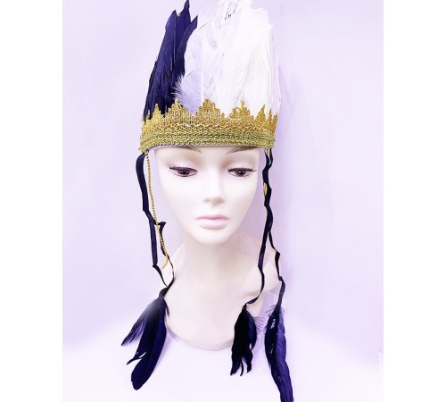 Siyah Beyaz Renk Tüylü Kızılderili Başlığı | Taraftar Başlığı