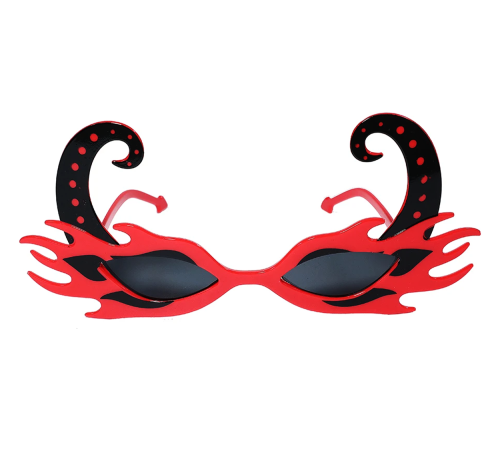 Siyah Boynuzlu Kırmızı Renk Alevli Parti Gözlüğü 21x10 cm