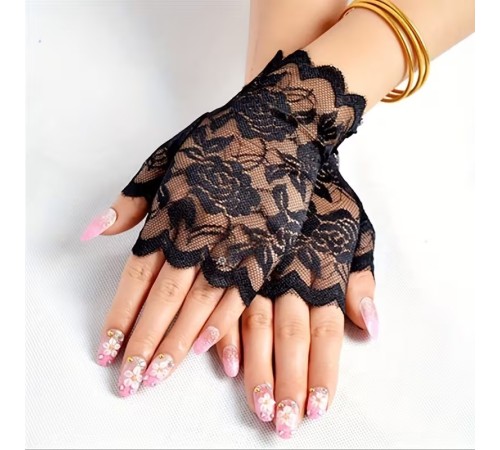 Siyah Dantel Parmaksız Kısa Eldiven