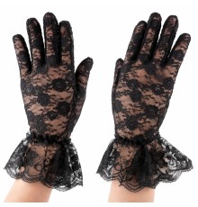 Siyah Güpürlü Dantel Eldiven Kısa – Vintage Zarif Kadın Eldiveni