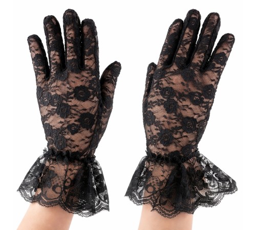 Siyah Güpürlü Dantel Eldiven Kısa – Vintage Zarif Kadın Eldiveni
