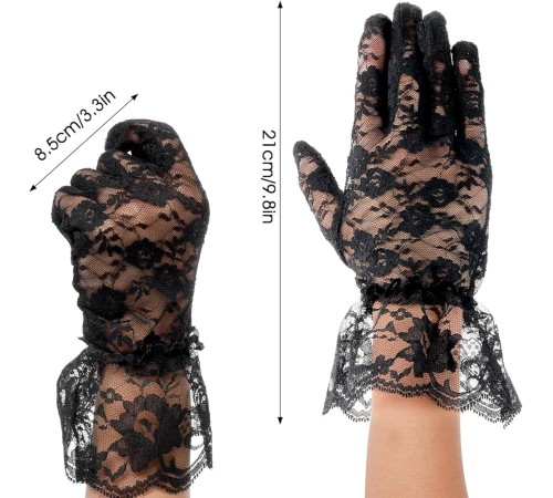 Siyah Güpürlü Dantel Eldiven Kısa – Vintage Zarif Kadın Eldiveni