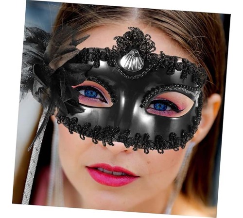 Siyah Işıltılı Tutmalı Fotoğraf Çekimi Maskesi 18x29 cm