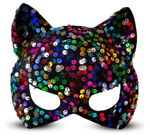 Siyah Kadife Kumaş Üzerine Rengarenk Payetli Pullu Parti Maskesi 16x14 cm