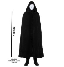 Siyah Kapüşonlu 120 cm Pelerin ve Beyaz Boyanabilir Tam Yüz Maske