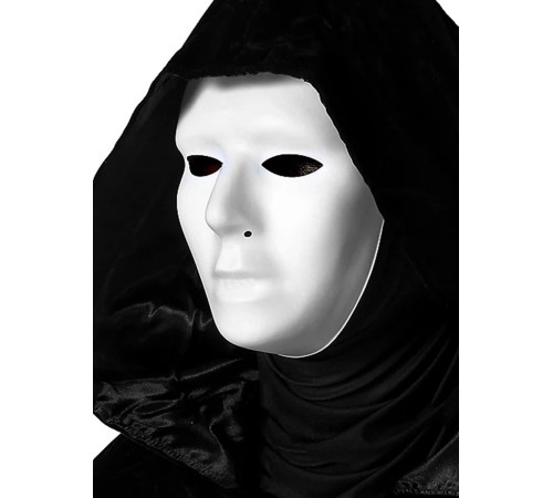 Siyah Kapüşonlu 120 cm Pelerin ve Beyaz Boyanabilir Tam Yüz Maske