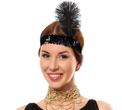 Siyah Renk Çarliston Başlık 90 lı Yıllar 80 li Yıllar Tüylü Saç Bandı