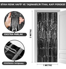 Siyah Renk Ekstra Metalize Parlak Saçaklı Arka Fon Perde İthal A Kalite 1x2 Metre