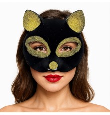 Siyah Renk Gold Simli Süet Kaplama Kedi Maskesi 18x14 cm