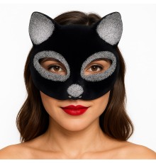 Siyah Renk Gümüş Simli Süet Kaplama Kedi Maskesi 18x14 cm