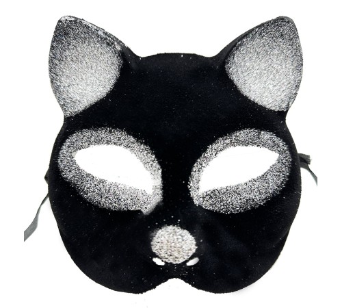 Siyah Renk Gümüş Simli Süet Kaplama Kedi Maskesi 18x14 cm
