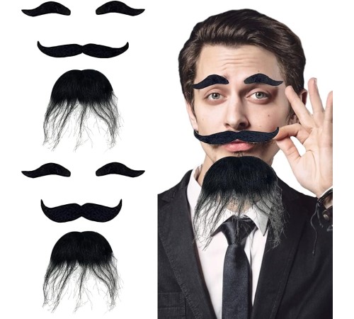 Siyah Renk Kendinden Yapışkanlı Takma Sakal Bıyık ve Kaş Seti