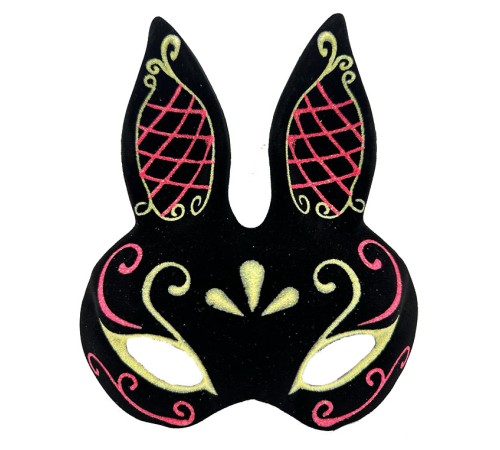 Siyah Renk Kırmızı Gold Simli Siyah Süet Kaplama Tavşan Maskesi 18x16 cm