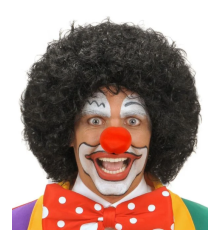 Siyah Renk Kıvırcık Afro Bonus Peruk Saç ve Kırmızı Sünger Burun Seti