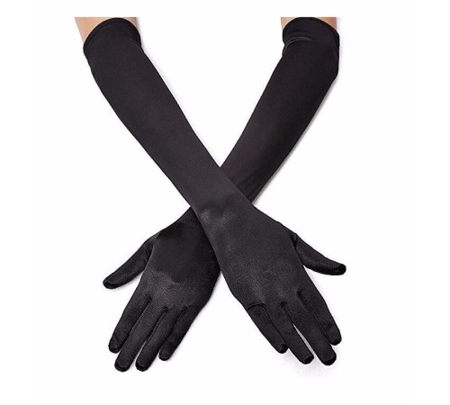 Siyah Renk Likralı Dirseğe Kadar Uzun Kumaş Eldiven 40 cm