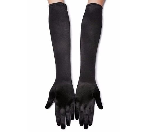 Siyah Renk Likralı Dirseğe Kadar Uzun Kumaş Eldiven 40 cm