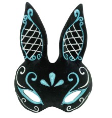 Siyah Renk Mavi Beyaz Simli Siyah Süet Kaplama Tavşan Maskesi 18x16 cm