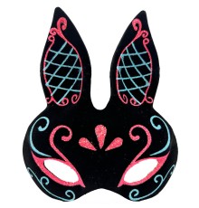Siyah Renk Mavi Kırmızı Simli Siyah Süet Kaplama Tavşan Maskesi 18x16 cm