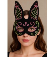 Siyah Renk Pembe Gold Simli Siyah Süet Kaplama Tavşan Maskesi 18x16 cm