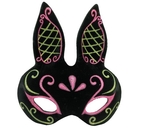 Siyah Renk Pembe Gold Simli Siyah Süet Kaplama Tavşan Maskesi 18x16 cm