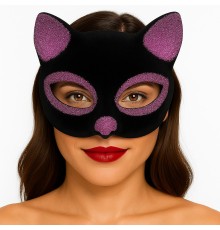 Siyah Renk Pembe Simli Süet Kaplama Kedi Maskesi 18x14 cm
