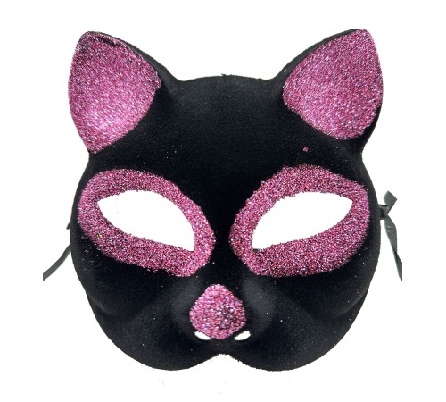 Siyah Renk Pembe Simli Süet Kaplama Kedi Maskesi 18x14 cm