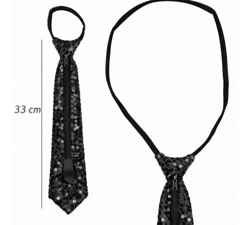 Siyah Renk Pul Payetli Işıltılı Parti Kravatı 33 cm