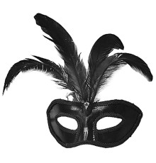 Siyah Renk Rugan Kaplama Siyah Tüylü Parti Maskesi 18x20 cm