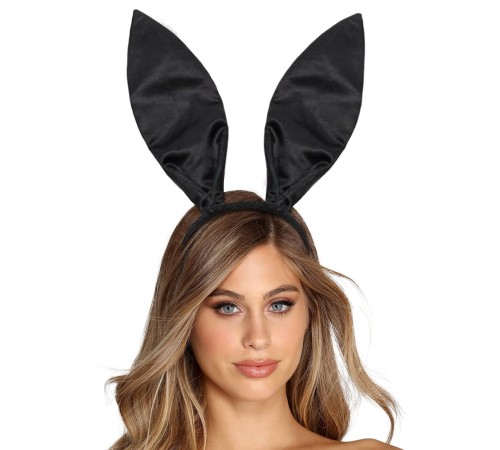 Siyah Renk Saten Kaplama Şekil Verilebilir Tavşan Kulak Taç 35x11 cm