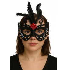 Siyah Renk Siyah Süet Kaplama Tüylü Kelebek Figür Parti Maskesi 24x18 cm