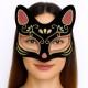 Siyah Renk Süet Kaplama Üzeri Kırmızı Sarı Simli Kedi Maskesi 17x14 cm