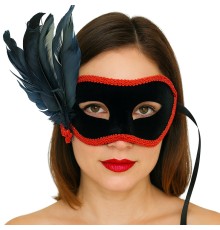Siyah Renk Yandan Tüylü Siyah Süet Kaplama Parti Balo Maskesi 21x20 cm