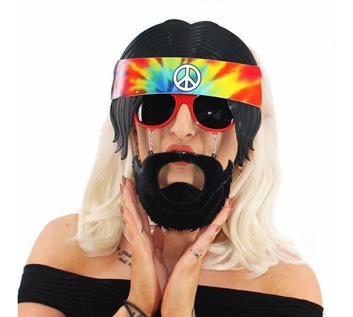 Siyah Saçlı Bandana Tasarımlı Hippi Parti Gözlüğü 26x18 cm