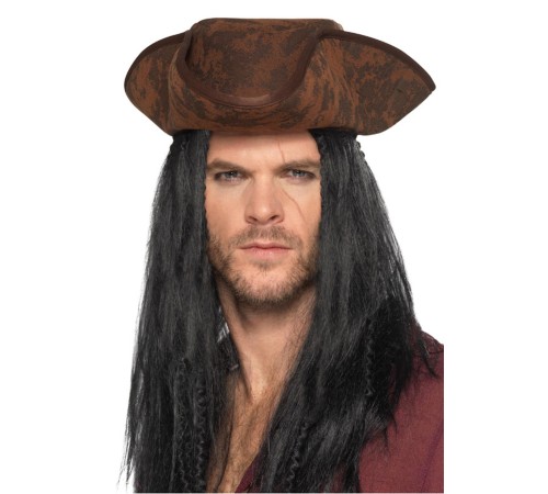 Siyah Saçlı Kaptan Korsan Şapkası