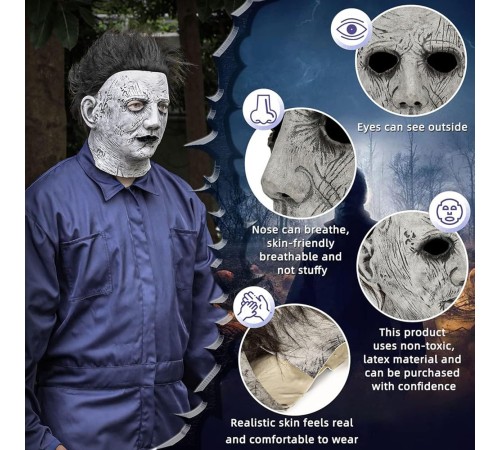 Siyah Saçlı Michael Myers Lateks Yüze Tam Yapışan Et Maske Korku Maskesi