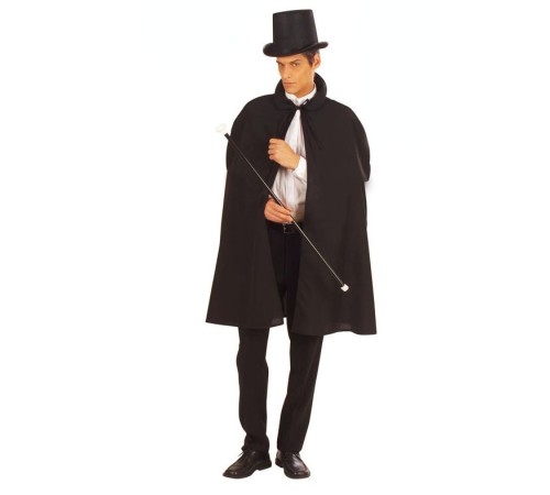 Siyah Sihirbaz Pelerini 120 cm ve Sihirbaz Şapkası 12 cm Yetişkin Boy