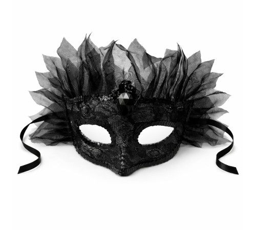 Siyah Taşlı Venedik Maskesi Lüks Tüllü Parti Maskesi