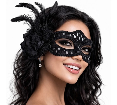 Siyah Tüylü Balo Maskesi Kadın Parti Aksesuarı