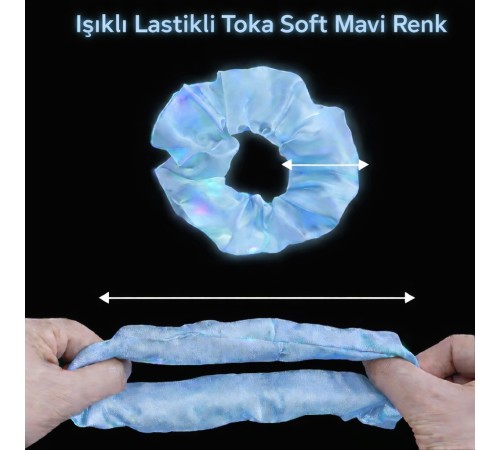 Soft Mavi Renk Led Işıklı Lastikli Saç Tokası - 3 Modlu Festival & Parti Saç Tokası