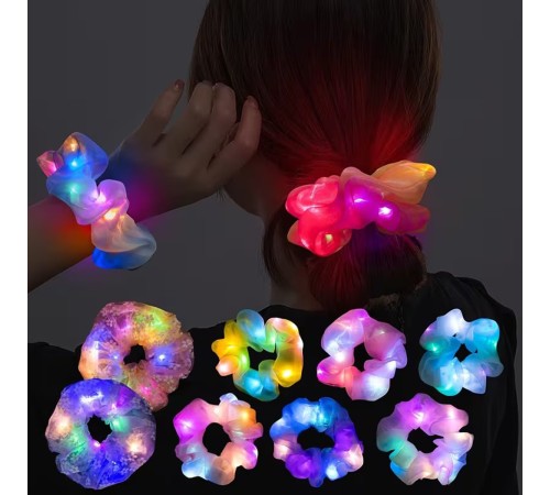 Soft Mavi Renk Led Işıklı Lastikli Saç Tokası - 3 Modlu Festival & Parti Saç Tokası