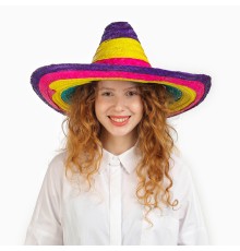 Sombrero Meksika Şapkası Renkli Örme Hasır Çocuk Boy