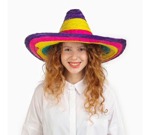 Sombrero Meksika Şapkası Renkli Örme Hasır Çocuk Boy