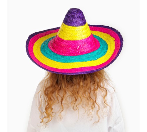 Sombrero Meksika Şapkası Renkli Örme Hasır Çocuk Boy