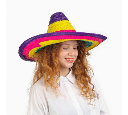 Sombrero Meksika Şapkası Renkli Örme Hasır Çocuk Boy