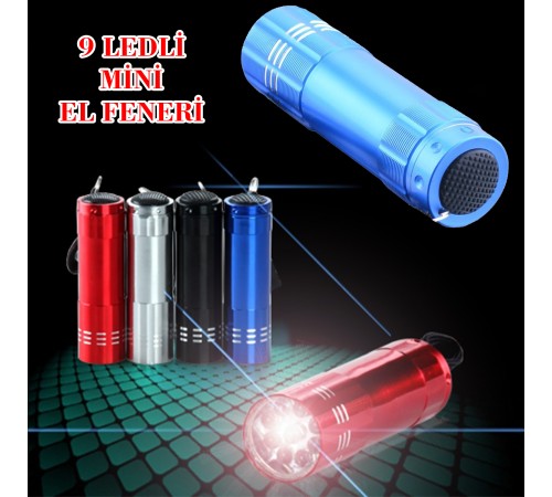 Süper Parlak 9 Ledli Metal Mini El Feneri