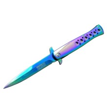 Tac-Force Tac Force Ti-Lite 1111 GK Gökkuşağı Kamp / Av Çakısı 23cm- Yarı Otomatik, Kemerlikli, Metal Desenli Sap
